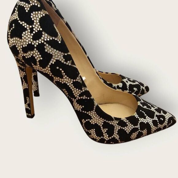 Gianni Bini Leopard Print Black w/Rhinestones Stiletto SZ 9 - Picture 3 of 6